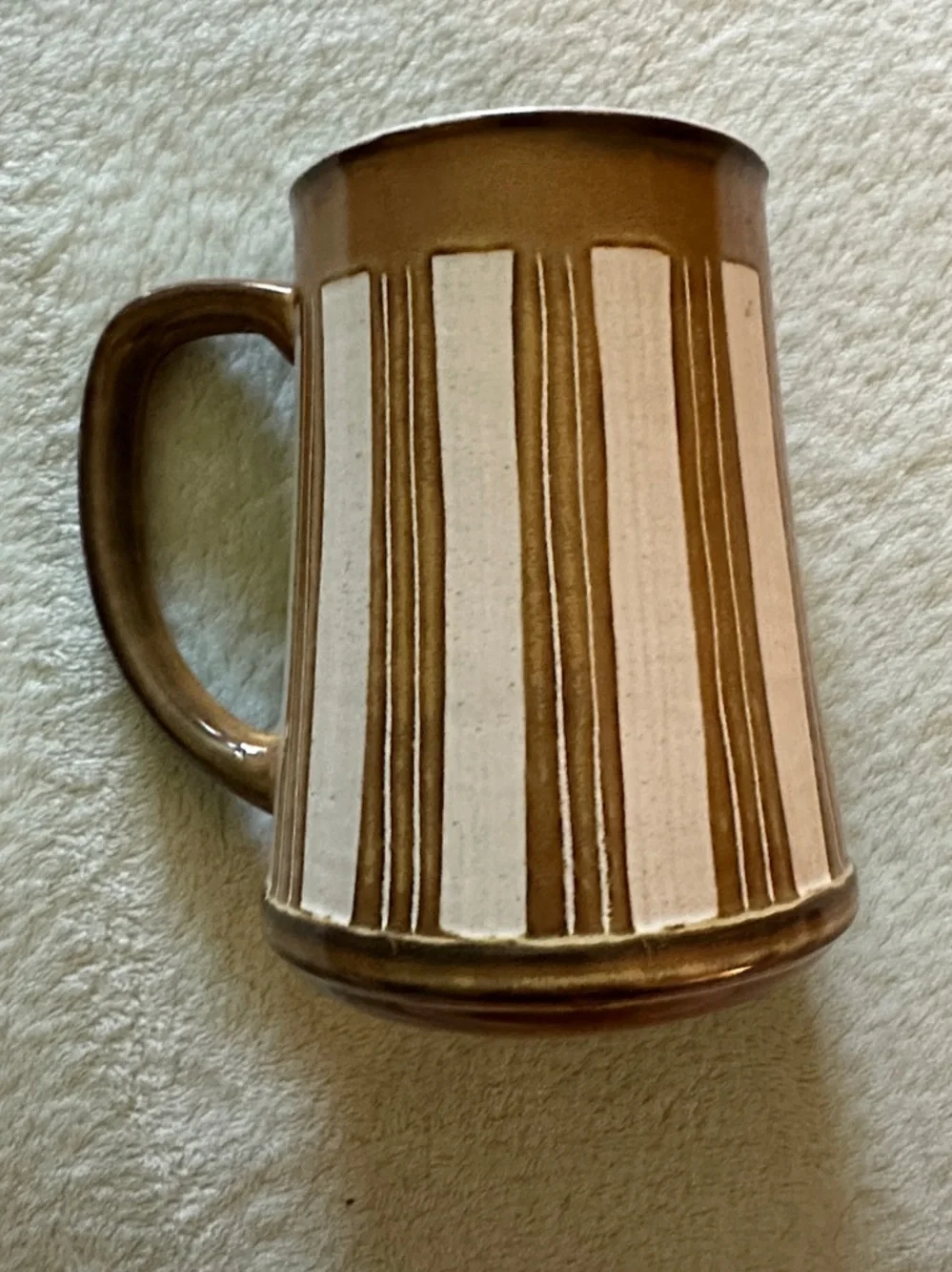NWOT Vintage Brown & Cream Striped Ceramic Mug